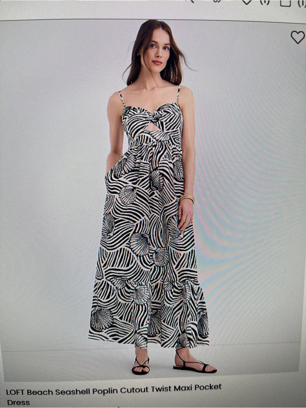 LOFT Black & White Seashell Cutout Twist Maxi Dress with Pockets